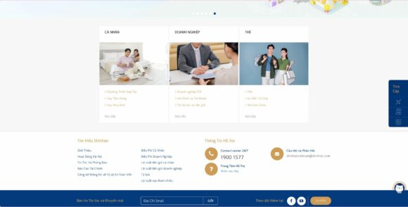 Danh mục dịch vụ của thiết kế website công ty tài chính Shinhan