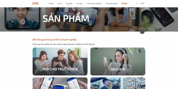 Danh mục sản phẩm trong thiết kế website công ty VNG