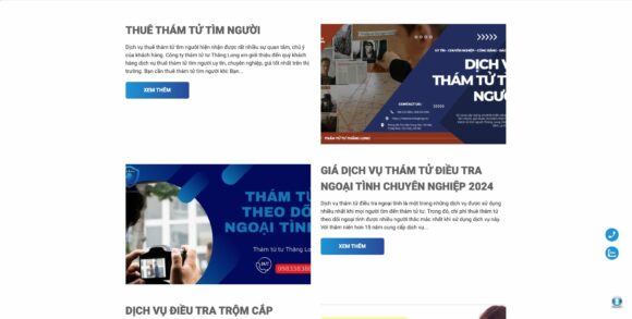 Danh mục dịch vụ của thiết kế website công ty Thám Tử Thăng Long