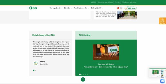 Giải thưởng và feedback trên thiết kế website công ty F88