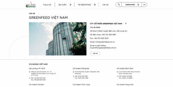 Mục liên hệ trong thiết kế website công ty Greenfeed