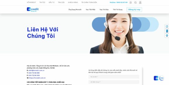 Liên hệ tích hợp trong thiết kế website công ty tài chính Mcredit