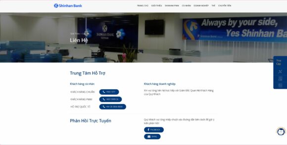 Trung tâm hỗ trợ của thiết kế website công ty tài chính Shinhan