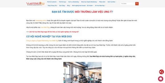 Thông tin tuyển dụng trong thiết kế website công ty Vua Web Digi