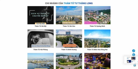 Các chi nhánh trong thiết kế website công ty Thám Tử Thăng Long