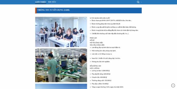 Thông tin tuyển dụng trong thiết kế website công ty Jabil