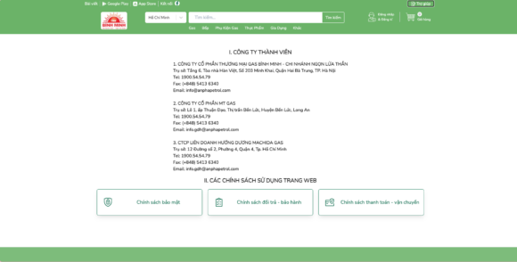 Mục liên hệ hỗ trợ trong thiết kế website công ty Gas Bình Minh